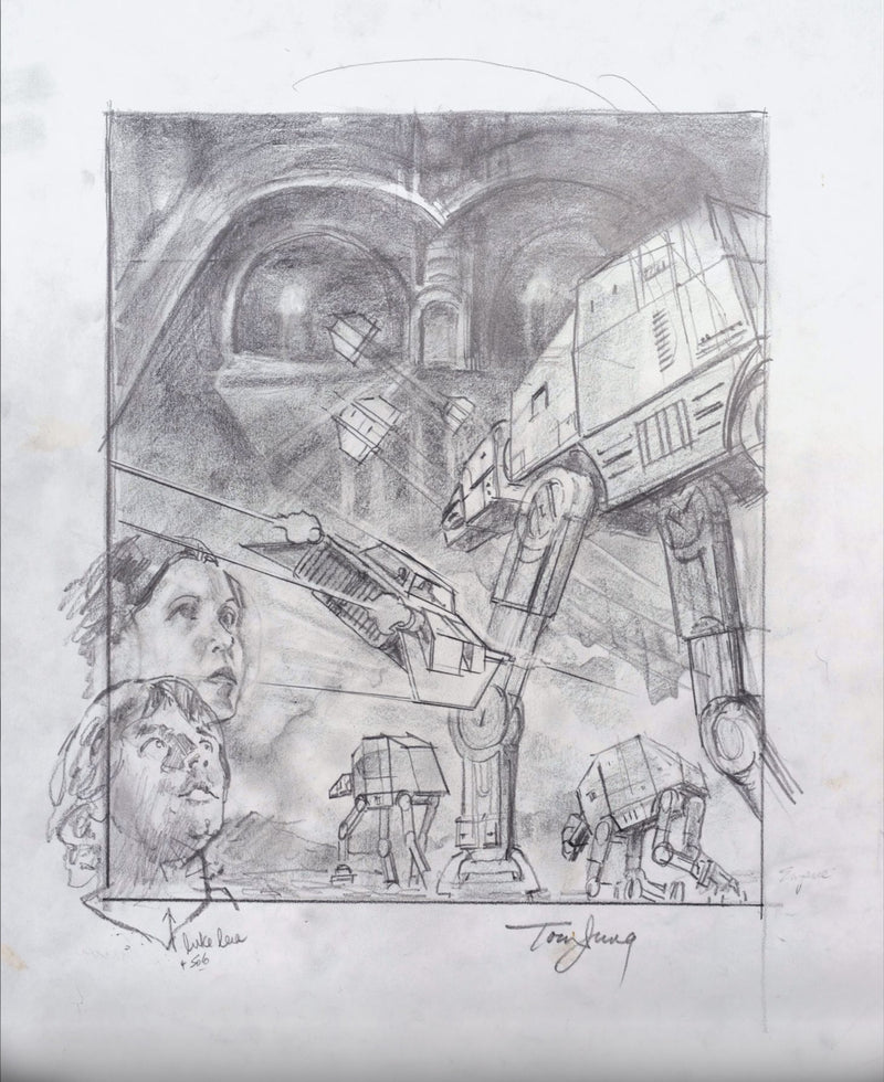 Star Wars Episode V: Empire Strikes Back Poster Concept Drawing Signed by Tom Jung (Framed)