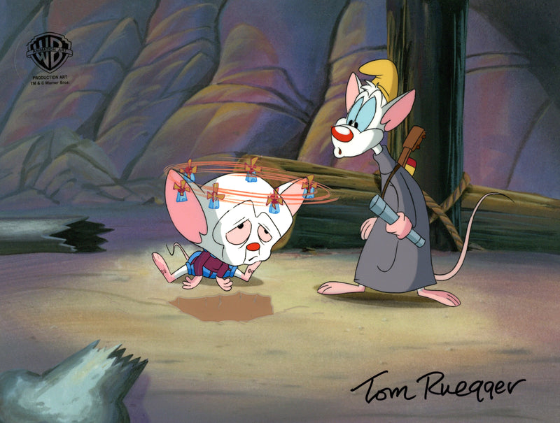 Pinky And The Brain Original Production Cel Signed by Tom Ruegger: Pinky, Brain