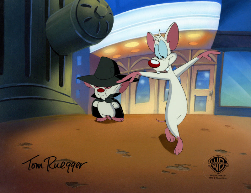 Pinky And The Brain Original Production Cel with Matching Drawings Signed by Tom Ruegger: Pinky, Brain