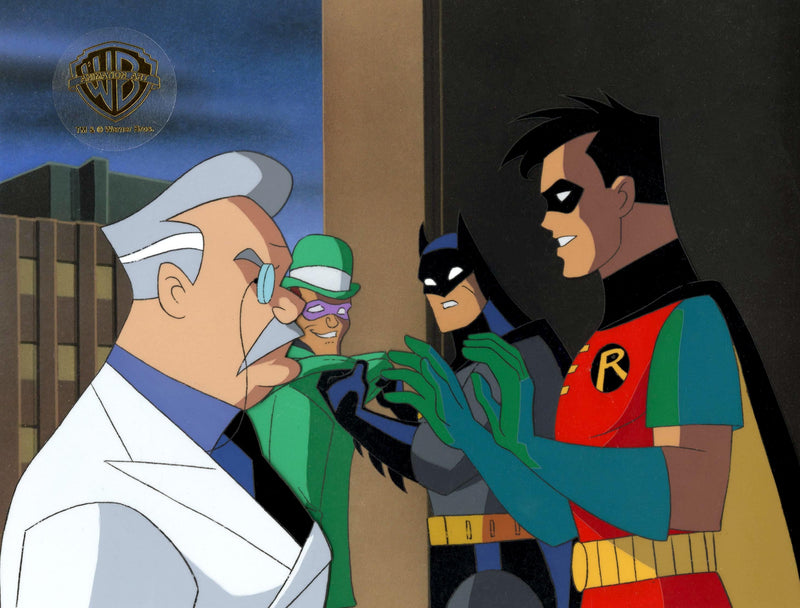 Batman The Animated Series Original Production Cel: Batman, Robin, Riddler, Charles Baxter