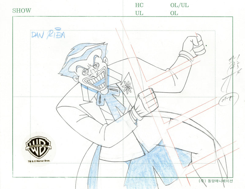 The New Batman Adventures Original Production Drawing Signed by Dan Riba: Joker