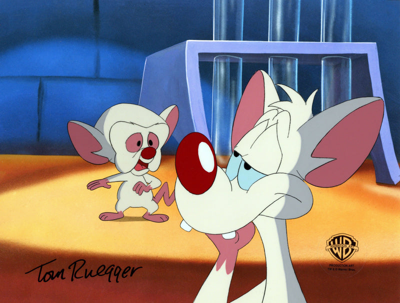 Pinky And The Brain Original Production Cel with Matching Drawing Signed by Tom Ruegger: Pinky, Brain