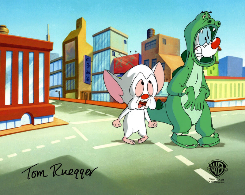 Pinky And The Brain Original Production Cel Signed by Tom Ruegger: Pinky, Brain