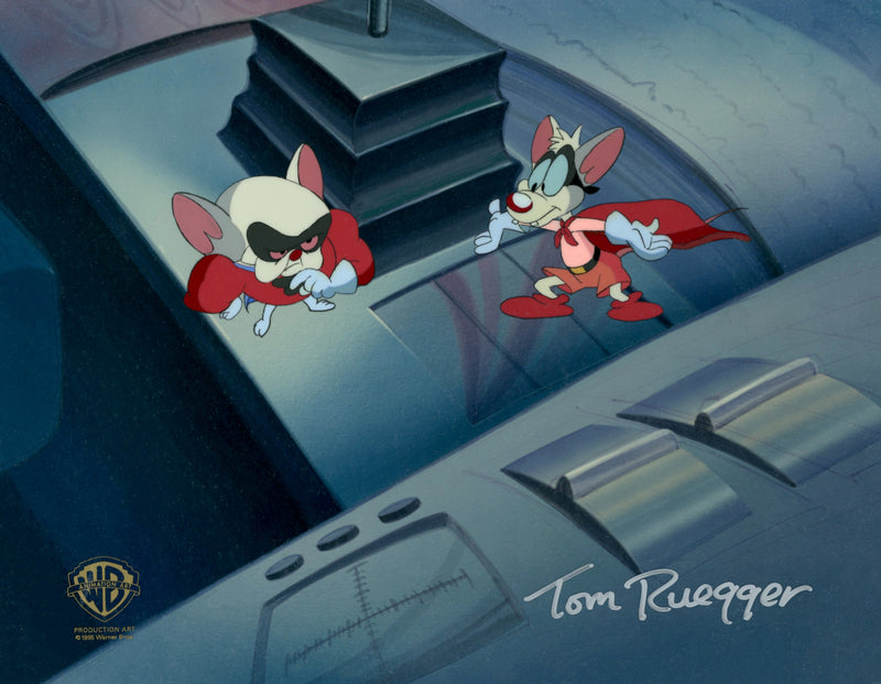 Pinky And The Brain Original Production Cel Signed by Tom Ruegger: Pinky, Brain
