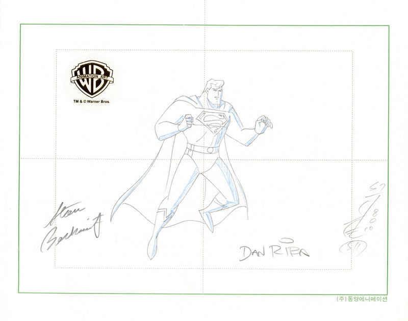 Superman The Animated Series Original Production Drawing Signed by Dan Riba and Stan Berkowitz: Superman