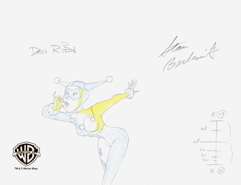 The New Batman Adventures Original Production Drawing Signed by Dan Riba and Stan Berkowitz: Harley Quinn