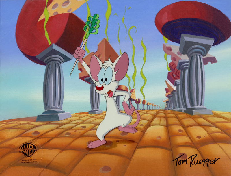 Pinky And The Brain Original Production Cel on Original Background Signed by Tom Ruegger: Pinky