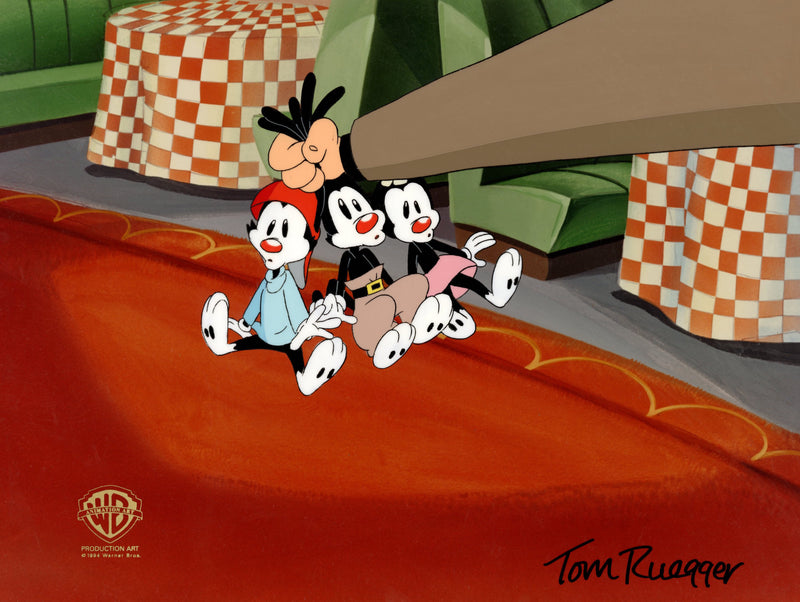 Animaniacs Original Production Cel Signed by Tom Ruegger: Yakko, Wakko, Dot
