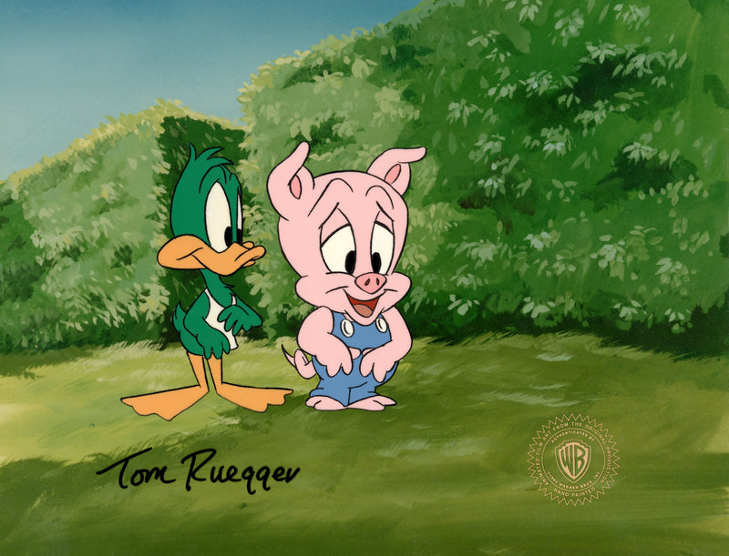 Tiny Toon Adventures Original Production Cel Signed by Tom Ruegger: Plucky Duck, Hamton J. Pig