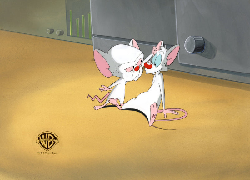 Pinky And The Brain Original Production Cel on Original Background with Matching Drawing: Pinky, Brain