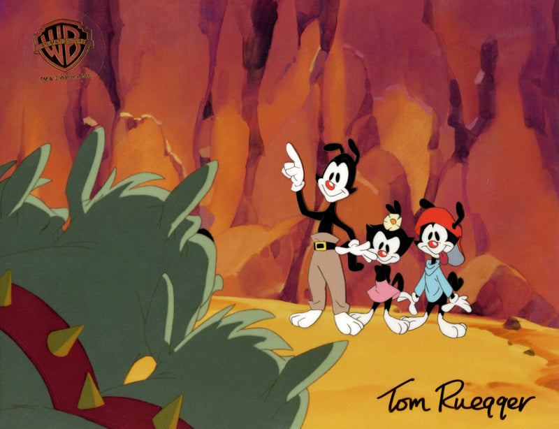 Animaniacs Original Production Cel Signed by Tom Ruegger: Yakko, Wakko, Dot