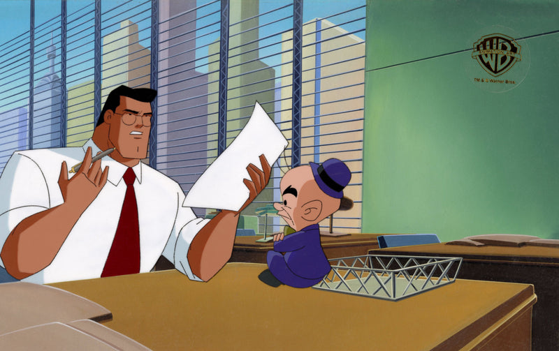 Superman The Animated Series Original Production Cel on Original Background: Clark Kent, Mr. Mxyzptlk