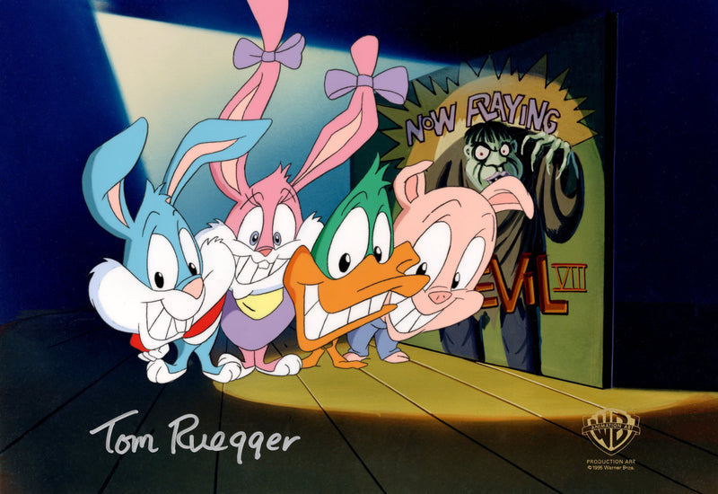 Tiny Toons Adventures Original Production Cel Signed by Tom Ruegger: Buster, Babs, Plucky, Hamton