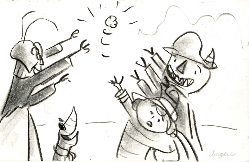 James and the Giant Peach Storyboard Drawing: James, Grasshopper, Earthworm, Centipede - Choice Fine Art